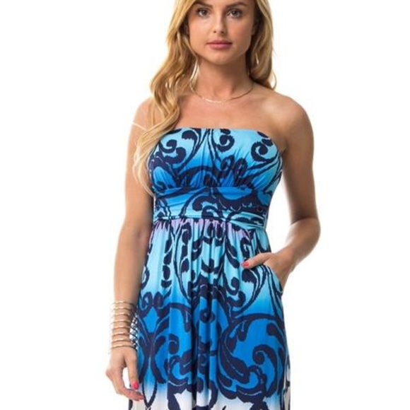 NWT BLUE PRINT STRAPLESS MAXI DRESS MADE In USA - Picture 3 of 4